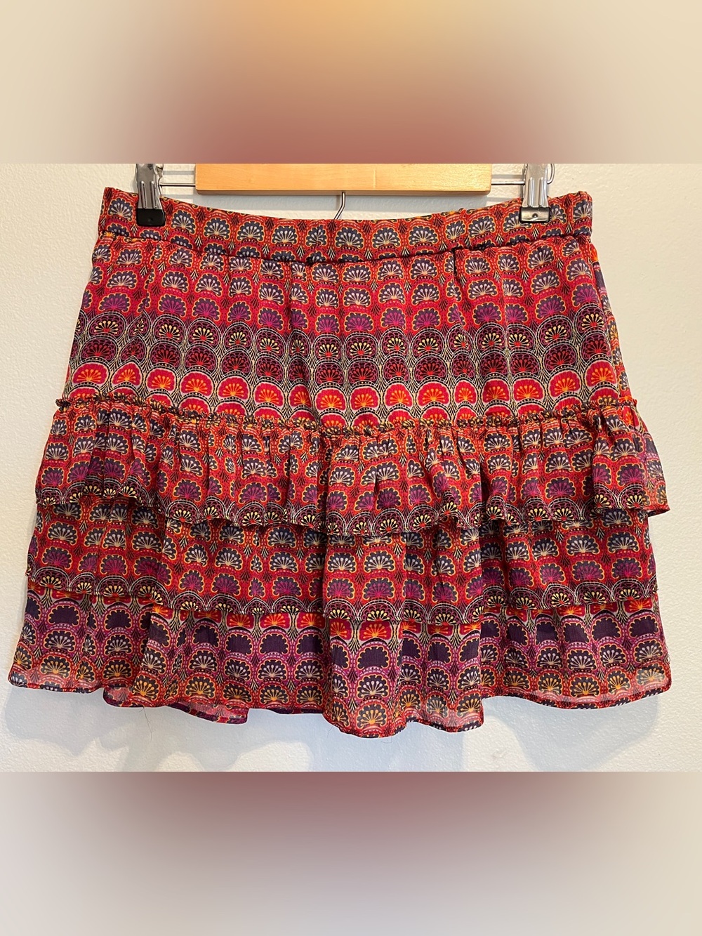 Tiered Red and Purple Printed Women's Skirt Express Medium